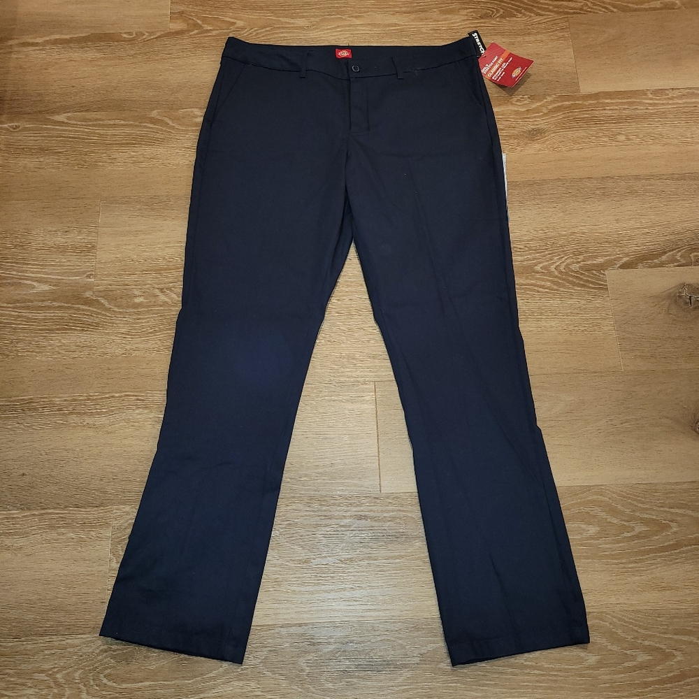 Dickies Girl's Stretch Pant Classic Straight Leg Size 17 Navy Blue Pants NWT